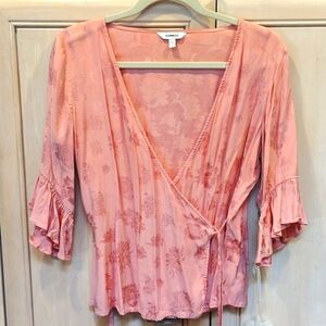Express Pink Brocade Wrap Top